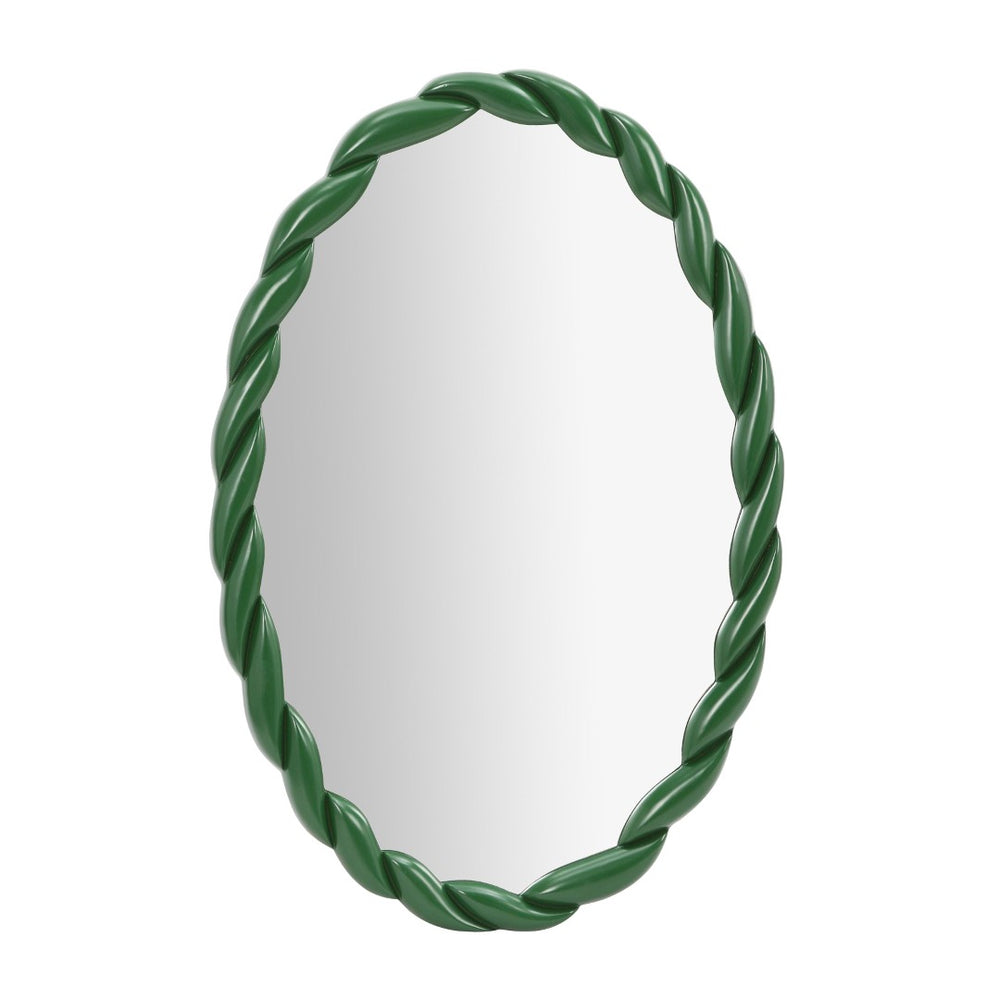 TOV Furniture Agnes Elegant Oval Wall Mirror with Matte Rope Frame - Stylish Home Décor for Any Room Forest Green TOV-C69153