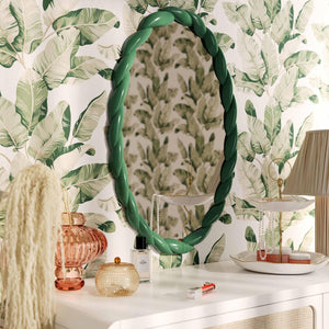 TOV Furniture Agnes Elegant Oval Wall Mirror with Matte Rope Frame - Stylish Home Décor for Any Room Forest Green TOV-C69153