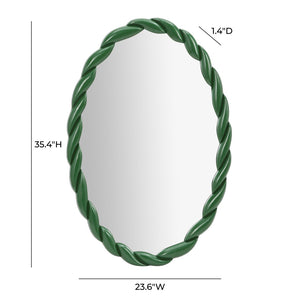 TOV Furniture Agnes Elegant Oval Wall Mirror with Matte Rope Frame - Stylish Home Décor for Any Room Forest Green TOV-C69153