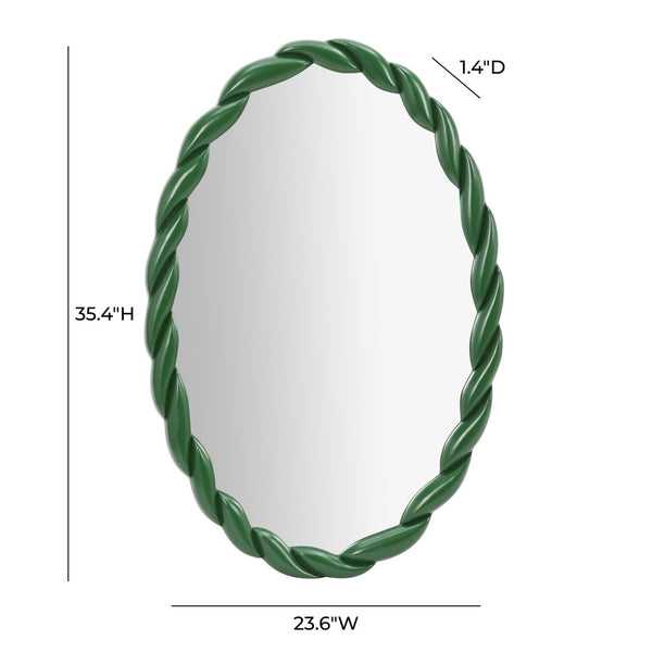 TOV Furniture Agnes Elegant Oval Wall Mirror with Matte Rope Frame - Stylish Home Décor for Any Room Forest Green TOV-C69153