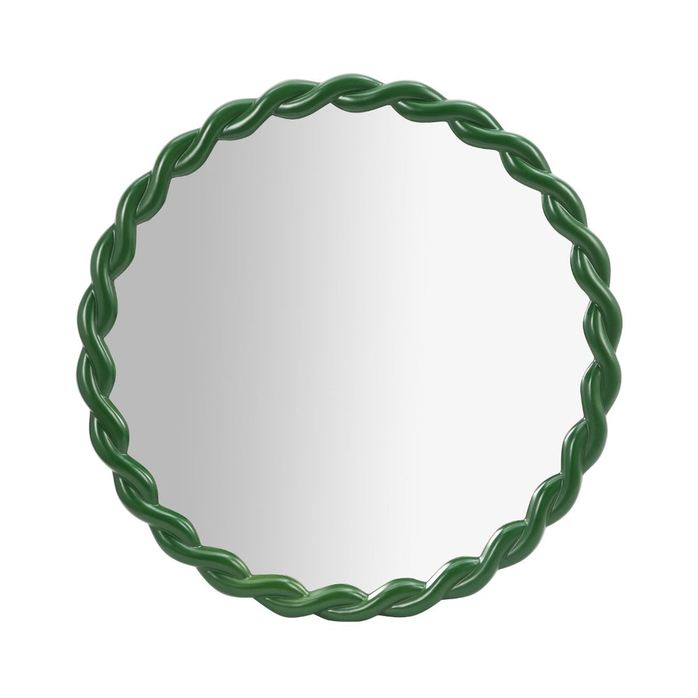 TOV Furniture Agnes Playful 31.7" Round Wall Mirror with Handcrafted Rope Trim - Elegant Focal Point for Any Room Forest Green TOV-C69154