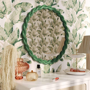 TOV Furniture Agnes Playful 31.7" Round Wall Mirror with Handcrafted Rope Trim - Elegant Focal Point for Any Room Forest Green TOV-C69154