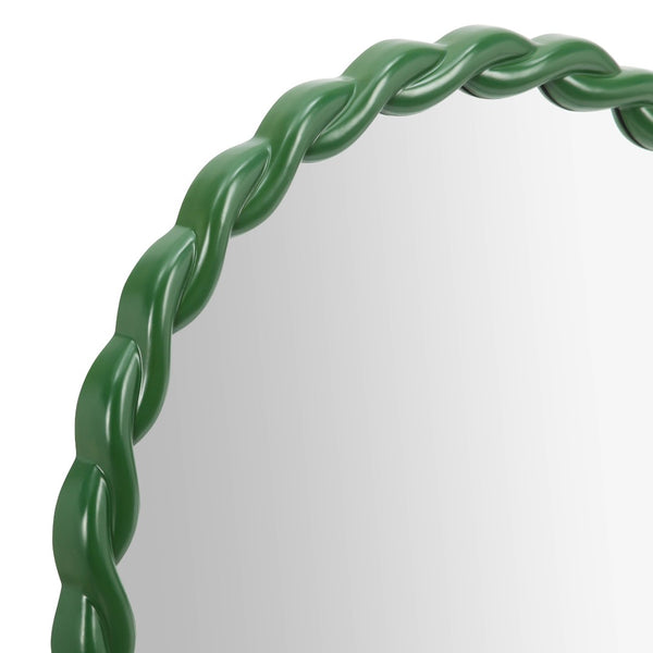 TOV Furniture Agnes Playful 31.7" Round Wall Mirror with Handcrafted Rope Trim - Elegant Focal Point for Any Room Forest Green TOV-C69154