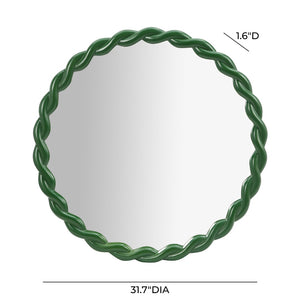 TOV Furniture Agnes Playful 31.7" Round Wall Mirror with Handcrafted Rope Trim - Elegant Focal Point for Any Room Forest Green TOV-C69154