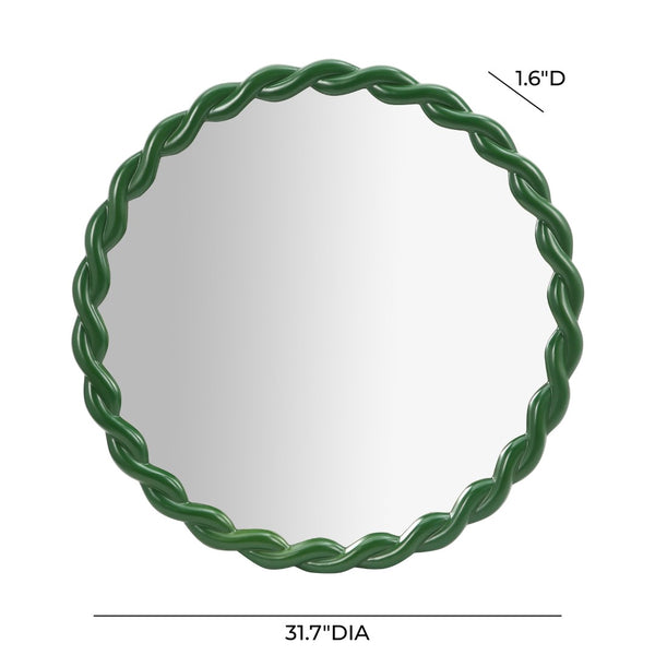 TOV Furniture Agnes Playful 31.7" Round Wall Mirror with Handcrafted Rope Trim - Elegant Focal Point for Any Room Forest Green TOV-C69154