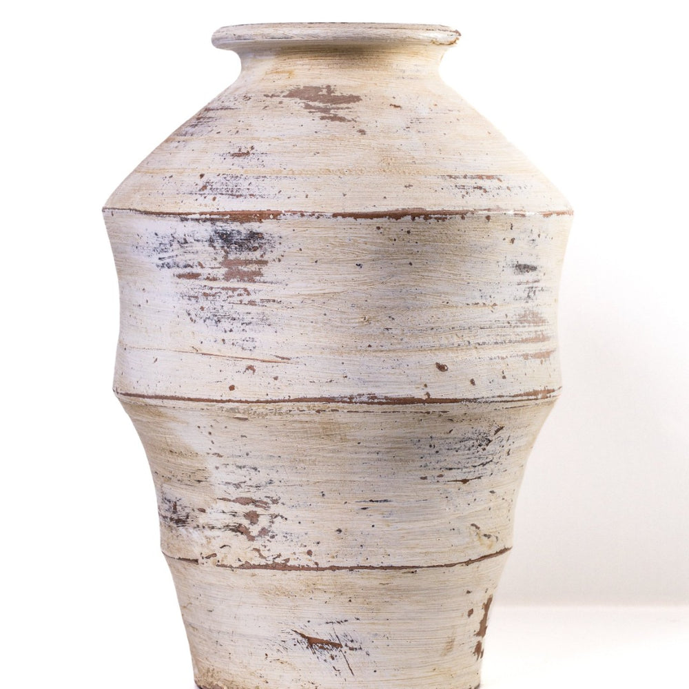 TOV Furniture Visha Handcrafted Cream Terracotta Vase - Distressed Scalloped Design for Rustic or Modern Decor TOV-C80021
