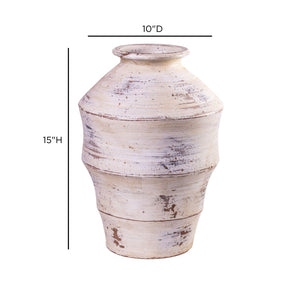 TOV Furniture Visha Handcrafted Cream Terracotta Vase - Distressed Scalloped Design for Rustic or Modern Decor TOV-C80021