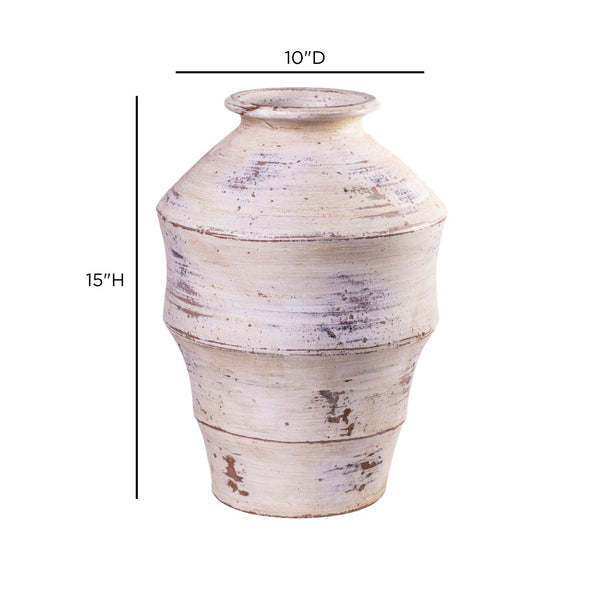 TOV Furniture Visha Handcrafted Cream Terracotta Vase - Distressed Scalloped Design for Rustic or Modern Decor TOV-C80021