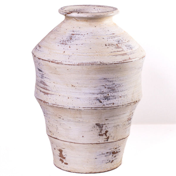 TOV Furniture Visha Handcrafted Cream Terracotta Vase - Distressed Scalloped Design for Rustic or Modern Decor TOV-C80021