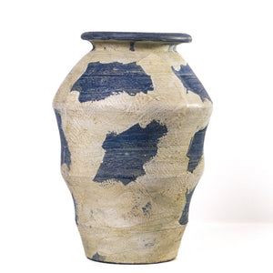 TOV Furniture Visha Handcrafted Cream and Blue Terracotta Vase - Unique Sculptural Accent for Modern Homes TOV-C80022