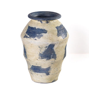 TOV Furniture Visha Handcrafted Cream and Blue Terracotta Vase - Unique Sculptural Accent for Modern Homes TOV-C80022