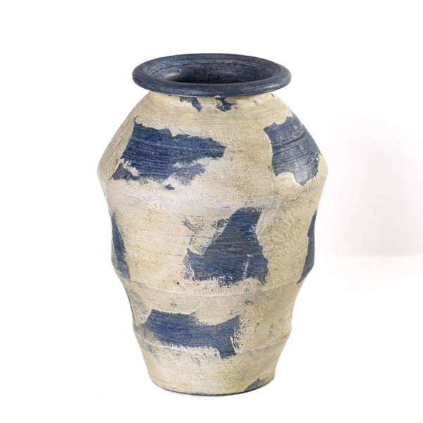 TOV Furniture Visha Handcrafted Cream and Blue Terracotta Vase - Unique Sculptural Accent for Modern Homes TOV-C80022