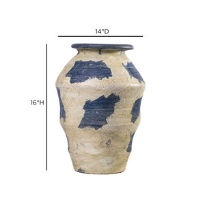 TOV Furniture Visha Handcrafted Cream and Blue Terracotta Vase - Unique Sculptural Accent for Modern Homes TOV-C80022