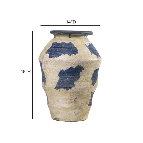 TOV Furniture Visha Handcrafted Cream and Blue Terracotta Vase - Unique Sculptural Accent for Modern Homes TOV-C80022