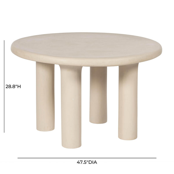 TOV Furniture Barbara 47" Cream Textured Round Dining Table - Stylish Indoor/Outdoor Centerpiece for Any Space TOV-D18646