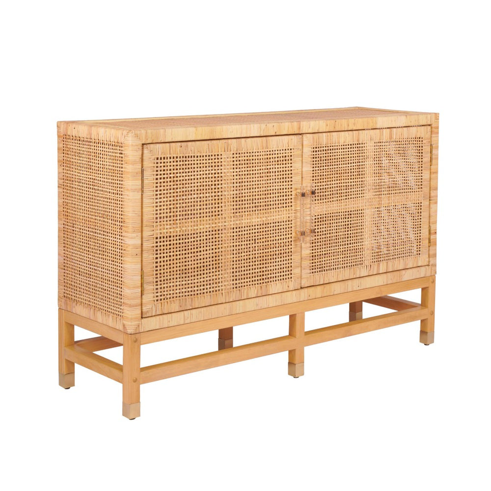TOV Furniture Amara 54" Handcrafted Woven Rattan Buffet with Brass-Capped Legs for Stylish Storage and Decor Natural TOV-D21014