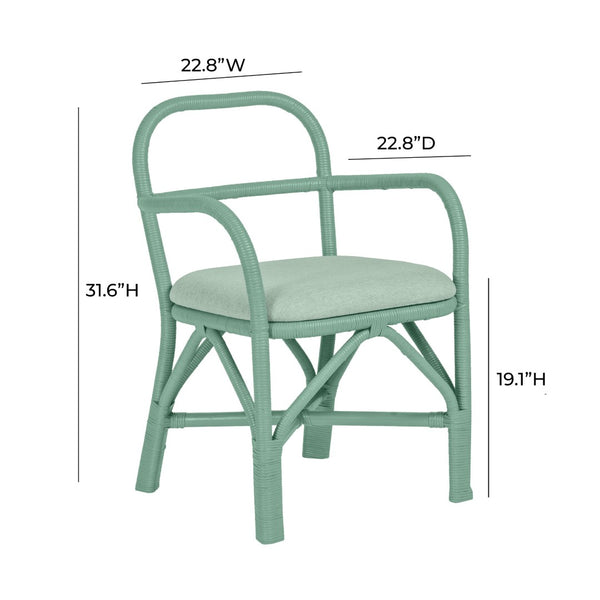 TOV Furniture Ginny Rattan Dining Chair - Handmade Coastal Design with Plush Cushion for Modern Dining Spaces Green TOV-D21022