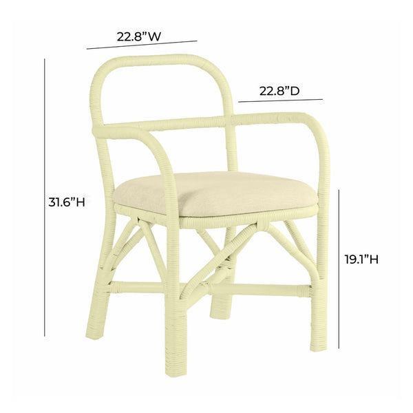 TOV Furniture Ginny Rattan Dining Chair - Handmade Coastal Design with Plush Cushion for Modern Dining Spaces Cream TOV-D21024