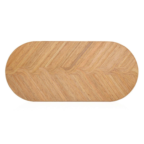 TOV Furniture Caren 95" Handwoven Natural Rattan Oval Dining Table with Sleek Glass Top for Elegant Gatherings TOV-D21025