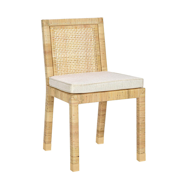 Tov Furniture Amara Stylish Linen Dining Chair - Comfortable Rattan Seating Perfect For Elegant Kitchen Spaces Cream,Natural Brass,Linen,Rattan,Wood Tov-d21029