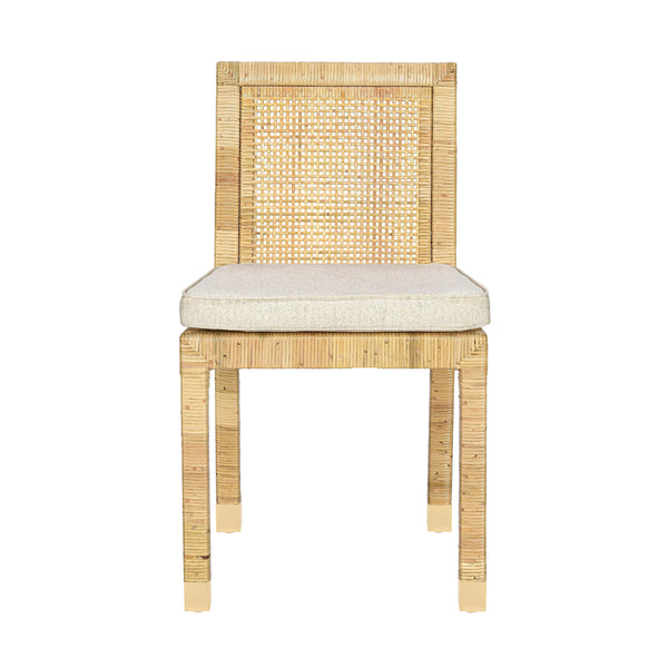 Tov Furniture Amara Stylish Linen Dining Chair - Comfortable Rattan Seating Perfect For Elegant Kitchen Spaces Cream,Natural Brass,Linen,Rattan,Wood Tov-d21029