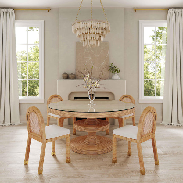 Tov Furniture Amara Stylish Linen Dining Chair - Comfortable Rattan Seating Perfect For Elegant Kitchen Spaces Cream,Natural Brass,Linen,Rattan,Wood Tov-d21030
