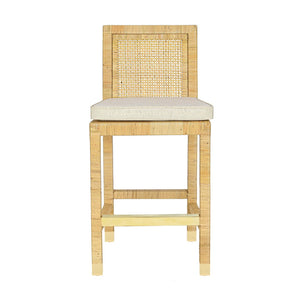 TOV Furniture Amara Rattan Stool with Cream Linen Upholstery - Handcrafted Comfort for Coastal and Boho Spaces Counter Height TOV-D21031