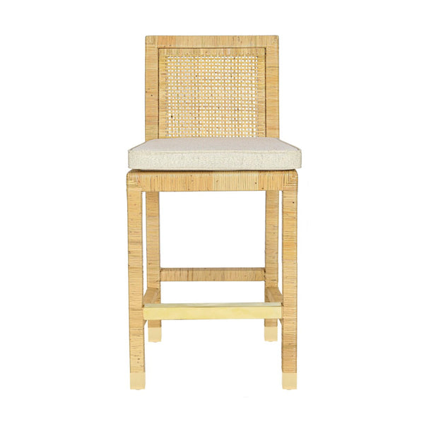 TOV Furniture Amara Rattan Stool with Cream Linen Upholstery - Handcrafted Comfort for Coastal and Boho Spaces Counter Height TOV-D21031
