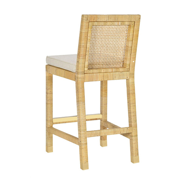 TOV Furniture Amara Rattan Stool with Cream Linen Upholstery - Handcrafted Comfort for Coastal and Boho Spaces Counter Height TOV-D21031