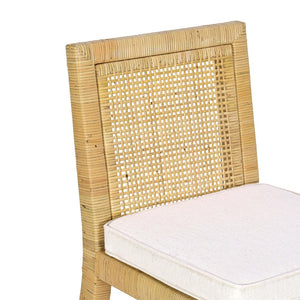 TOV Furniture Amara Rattan Stool with Cream Linen Upholstery - Handcrafted Comfort for Coastal and Boho Spaces Counter Height TOV-D21031