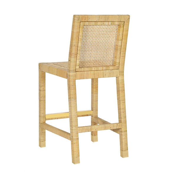 TOV Furniture Amara Rattan Stool with Cream Linen Upholstery - Handcrafted Comfort for Coastal and Boho Spaces Counter Height TOV-D21031