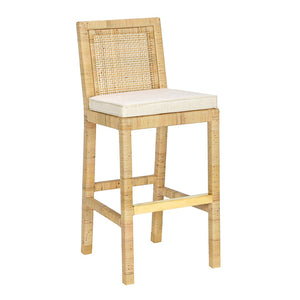 TOV Furniture Amara Rattan Stool with Cream Linen Upholstery - Handcrafted Comfort for Coastal and Boho Spaces Bar Height TOV-D21032