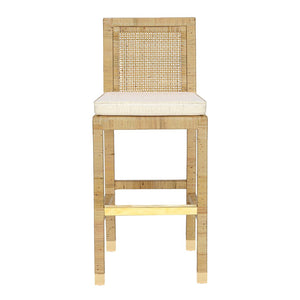 TOV Furniture Amara Rattan Stool with Cream Linen Upholstery - Handcrafted Comfort for Coastal and Boho Spaces Bar Height TOV-D21032