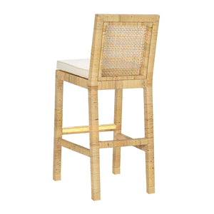 TOV Furniture Amara Rattan Stool with Cream Linen Upholstery - Handcrafted Comfort for Coastal and Boho Spaces Bar Height TOV-D21032