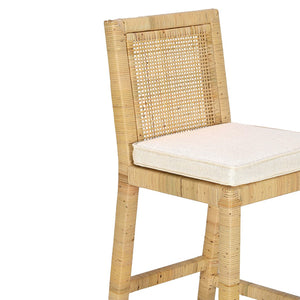 TOV Furniture Amara Rattan Stool with Cream Linen Upholstery - Handcrafted Comfort for Coastal and Boho Spaces Bar Height TOV-D21032