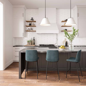 TOV Furniture Evora Velvet Counter Stool Set of 2 - Mid-Century Modern Design for Stylish Dining & Entertaining Green TOV-D4330