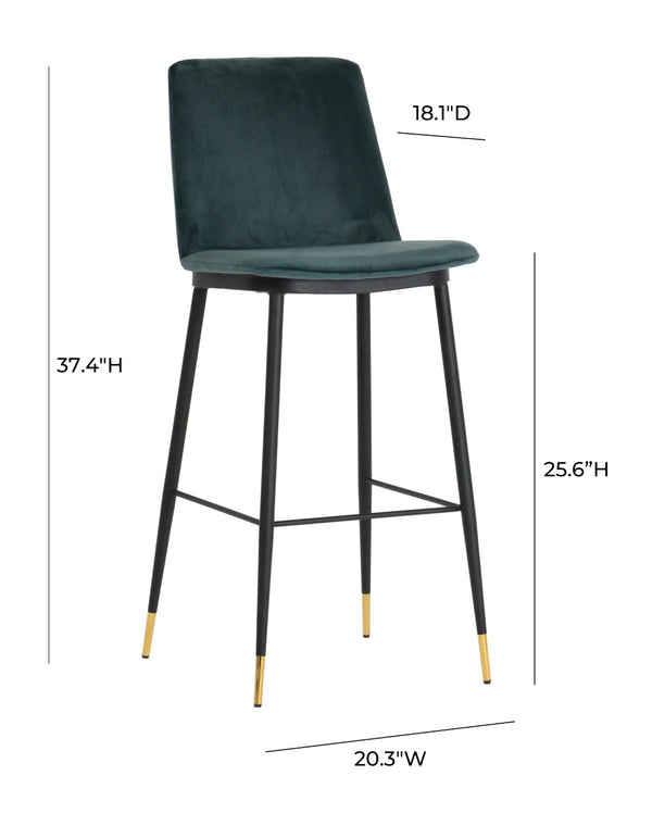TOV Furniture Evora Velvet Counter Stool Set of 2 - Mid-Century Modern Design for Stylish Dining & Entertaining Green TOV-D4330