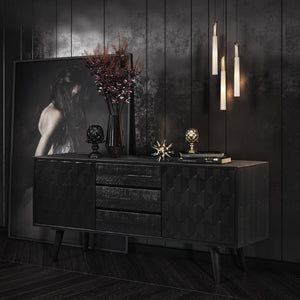 TOV Furniture Valentina 59" Black Acacia Buffet - Luxe Hollywood Glam with Geometric Design & Ample Storage Space TOV-D44013