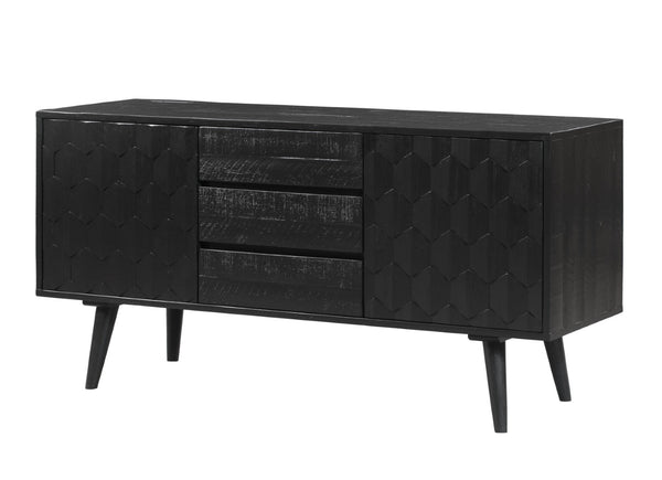 TOV Furniture Valentina 59" Black Acacia Buffet - Luxe Hollywood Glam with Geometric Design & Ample Storage Space TOV-D44013
