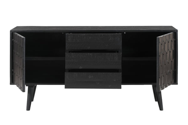 TOV Furniture Valentina 59" Black Acacia Buffet - Luxe Hollywood Glam with Geometric Design & Ample Storage Space TOV-D44013