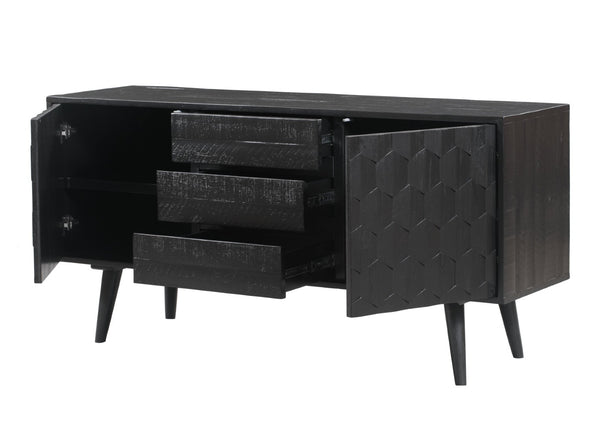 TOV Furniture Valentina 59" Black Acacia Buffet - Luxe Hollywood Glam with Geometric Design & Ample Storage Space TOV-D44013
