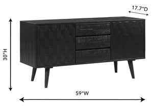 TOV Furniture Valentina 59" Black Acacia Buffet - Luxe Hollywood Glam with Geometric Design & Ample Storage Space TOV-D44013