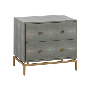 TOV Furniture Pesce 25" Shagreen Nightstand with 2 Felt-Lined Drawers and Elegant Brass Accents for Modern Spaces Grey TOV-D44015