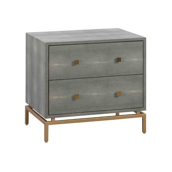 TOV Furniture Pesce 25" Shagreen Nightstand with 2 Felt-Lined Drawers and Elegant Brass Accents for Modern Spaces Grey TOV-D44015