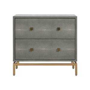 TOV Furniture Pesce 25" Shagreen Nightstand with 2 Felt-Lined Drawers and Elegant Brass Accents for Modern Spaces Grey TOV-D44015