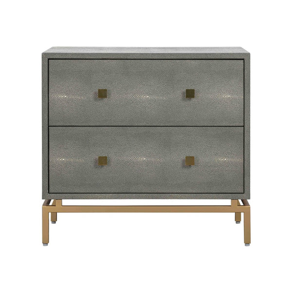 TOV Furniture Pesce 25" Shagreen Nightstand with 2 Felt-Lined Drawers and Elegant Brass Accents for Modern Spaces Grey TOV-D44015