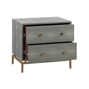 TOV Furniture Pesce 25" Shagreen Nightstand with 2 Felt-Lined Drawers and Elegant Brass Accents for Modern Spaces Grey TOV-D44015