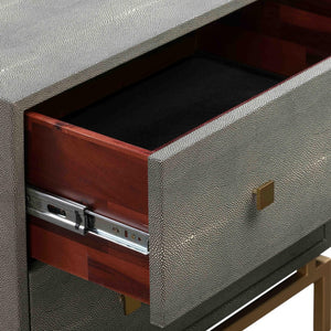 TOV Furniture Pesce 25" Shagreen Nightstand with 2 Felt-Lined Drawers and Elegant Brass Accents for Modern Spaces Grey TOV-D44015