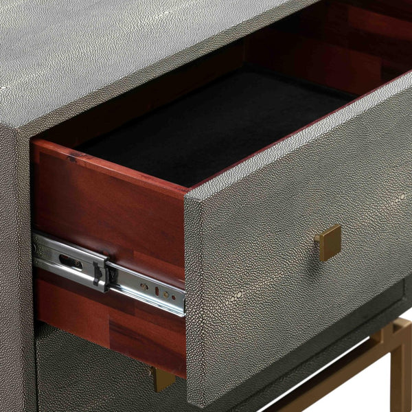 TOV Furniture Pesce 25" Shagreen Nightstand with 2 Felt-Lined Drawers and Elegant Brass Accents for Modern Spaces Grey TOV-D44015