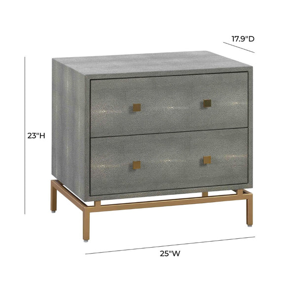 TOV Furniture Pesce 25" Shagreen Nightstand with 2 Felt-Lined Drawers and Elegant Brass Accents for Modern Spaces Grey TOV-D44015